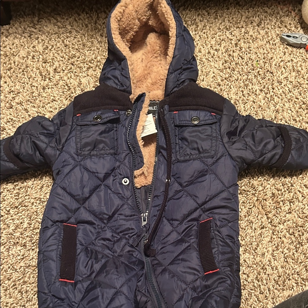 Rothschild Navy Quilted Puffer snowsuit with Tan Lining